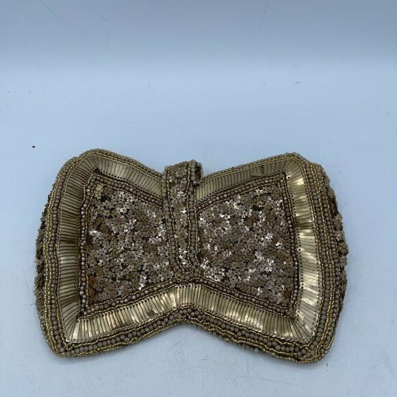 Vintage 70's Sequined Beaded Gold Bow Clusch - Picture 1 of 13